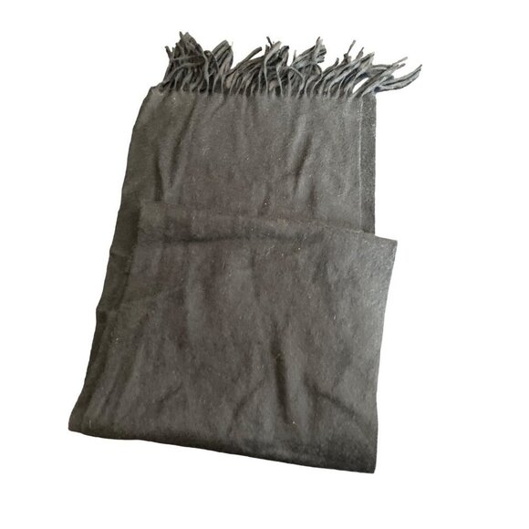 Cezani Black Cashmere Black Fringe Trim Scarf Muffler - Picture 2 of 5